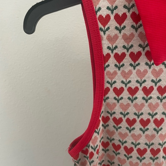 Shien Collared Mini Dress Heart Flowers Red Retro y2k NWT - Picture 6 of 9